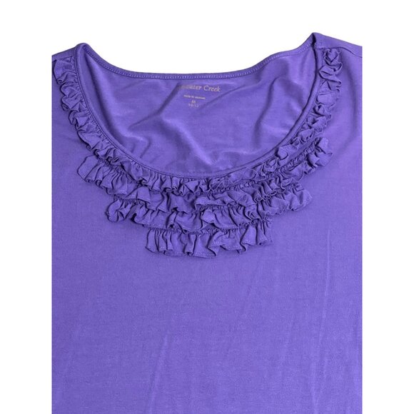 Coldwater Creek Womens Purple Ruffled Scoop Neck T-Shirt M 10-12 Rayon & Spandex - Picture 3 of 10